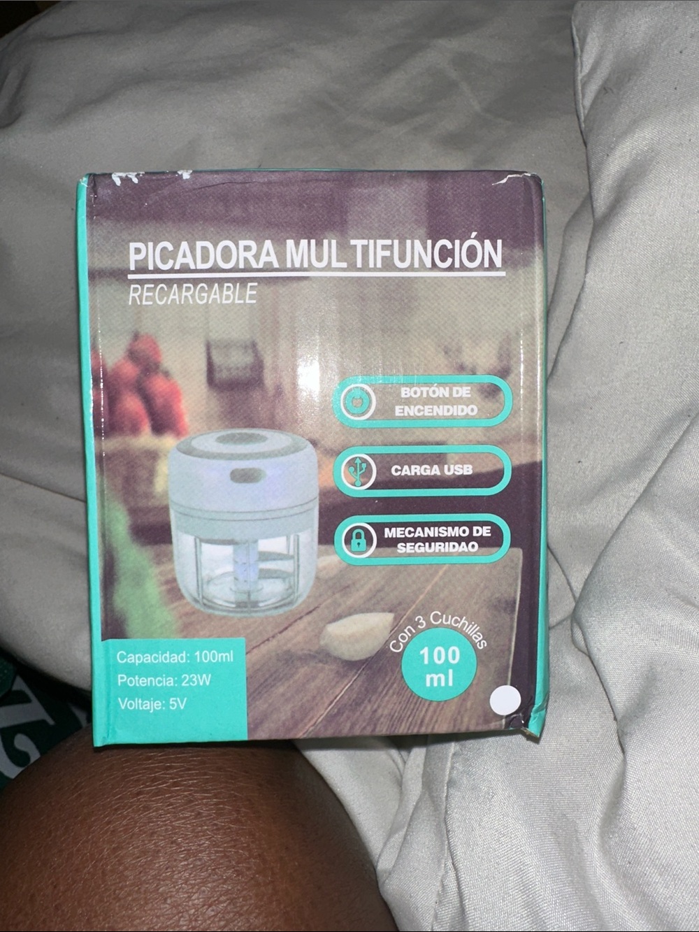 Picadora Multifunción Recargable - Blanco y Turquesa